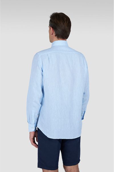 PAUL&SHARK Men's Regular Fit 100% Linen Solid Long Sleeve Blue Shirt 25413006 Cf-364