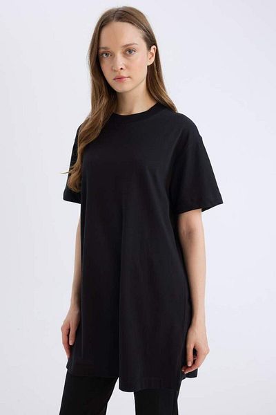 DeFacto Tricou cu tunica hijab neagră, cu mânecă scurtă, cu decolteu rotund, sezon nou