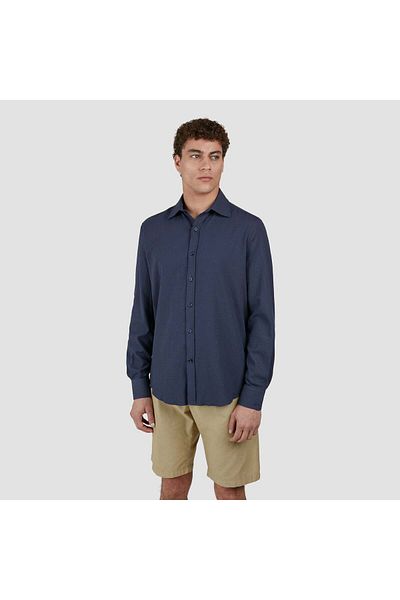 PAUL&SHARK Men's Regular Fit Cotton Cut-Out Collar Long Sleeve Navy Blue Shirt 25413012 Cf-013