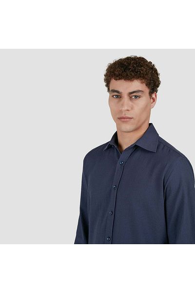 PAUL&SHARK Men's Regular Fit Cotton Cut-Out Collar Long Sleeve Navy Blue Shirt 25413012 Cf-013