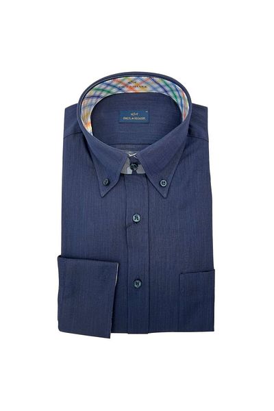 PAUL&SHARK Men's Textured Cotton Fabric Regular Fit Long Sleeve Blue Shirt 25413230 -104