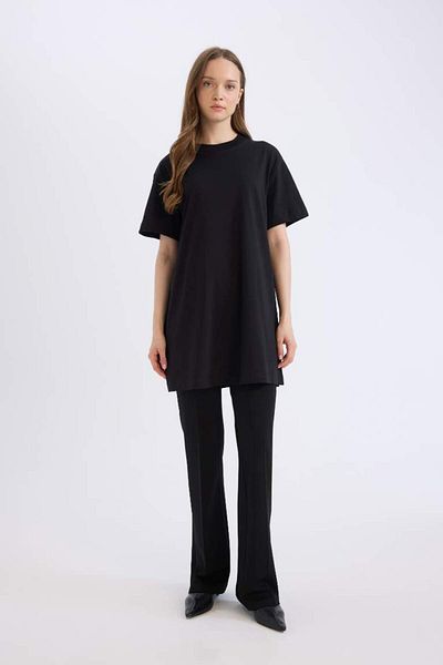 DeFacto Tricou cu tunica hijab neagră, cu mânecă scurtă, cu decolteu rotund, sezon nou