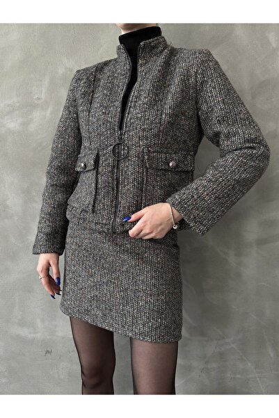 Caddebostan Moda Gray Zippered Cashmere Jacket Modern Premium Luxury Trend Design Jacket