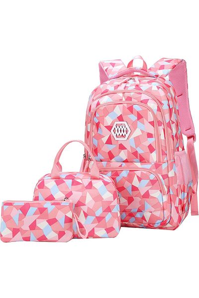 fulina 3Pcs Geometric Print Backpack,with Lunch Bag Set,for Girls School Bags