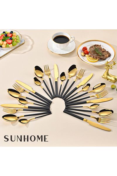 Sunhome 24-Piece Stainless Steel Cutlery Set Gold/Black