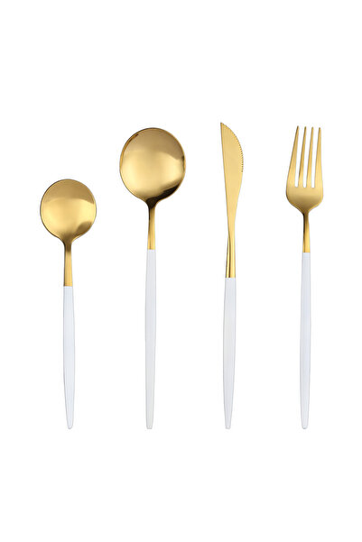 Sunhome طقم أدوات مائدة من الفولاذ المقاوم للصدأ مكون من 4 قطع باللون الأبيض/الذهبي