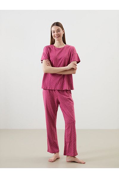 LC Waikiki Lcw Dream Burgundy Crew Neck Print Women's Pajamas Set