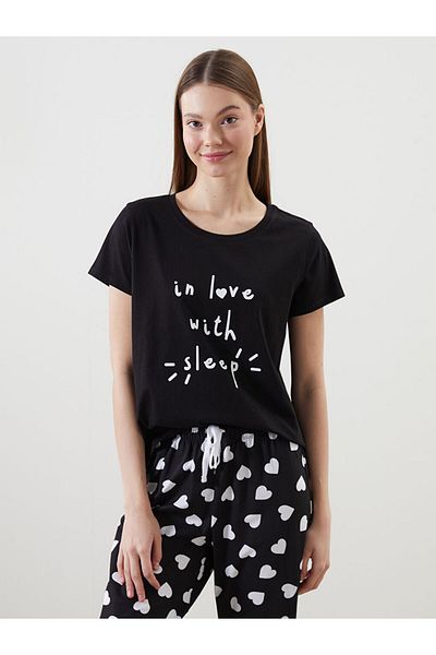 LC Waikiki Lcw Young Black Crew Neck Printed Women's Pajamas Set