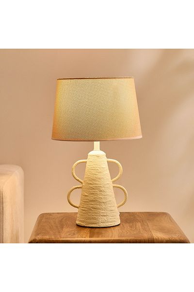 erorex Collett Paper Mache E27 Table Lamp with Linen Shade - 30x30x49.5 cm