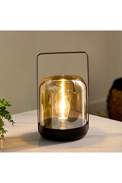 erorex Dux Lantern Lamp with Glass Shade and Iron Base - 14.5x24.5 cm