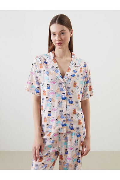 LC Waikiki Σετ γυναικείες πιτζάμες με εμπριμέ γιακά πουκάμισο νέας σεζόν - S5HC26Z8
