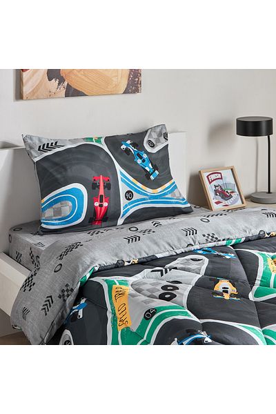 erorex Tom 2-Piece Gearhead Cars Single Microfibre Comforter Set - 135x220 cm