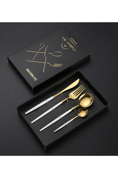 Sunhome 4-Piece Stainless Steel Cutlery Set White/Gold