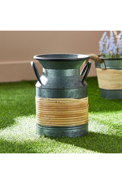 erorex Eldora Galvanised Metal Vase with Burlap - 18x18x25 cm