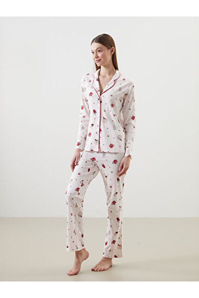 LC Waikiki Pink Shirt Collar Printed Women's Pajama Set