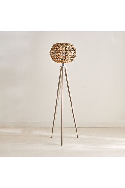 erorex Collett Wooden E27 Tripod Floor Lamp with Sea Grass Shade - 41x41x159 cm