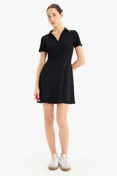 DeFacto Coool Polo Neck Manšestrové minišaty s krátkým rukávem E5327AX25SP