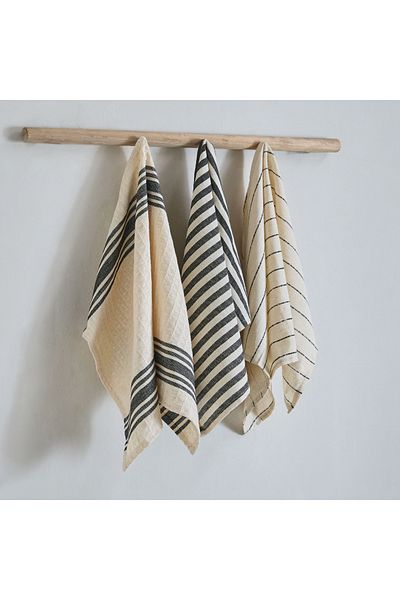 erorex Noir Stripe 3-Piece Kitchen Towel Set - 40x65 cm