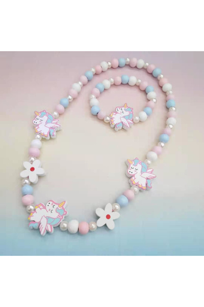 Choice X00096 قلادة وسوار من الصوف للأطفال على شكل زهرة يونيكورن خشبية ملونة ...