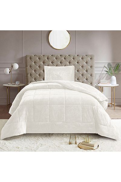 erorex Nariko Solid Flannel 2-Piece Twin Comforter Set - 150x220 cm