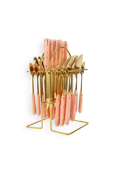 Sunhome 24-Piece Stainless Steel Cutlery Set With Stand Gold/Pink