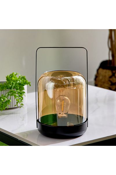 erorex Dux Lantern Lamp with Glass Shade and Iron Base - 14.5x24.5 cm