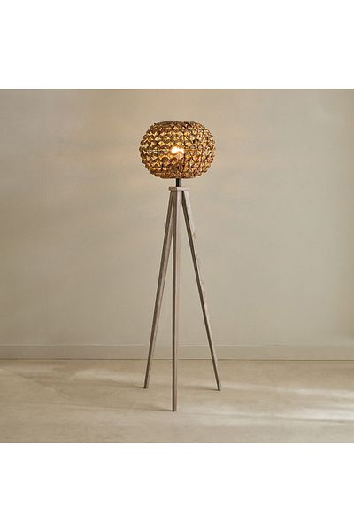 erorex Collett Wooden E27 Tripod Floor Lamp with Sea Grass Shade - 41x41x159 cm