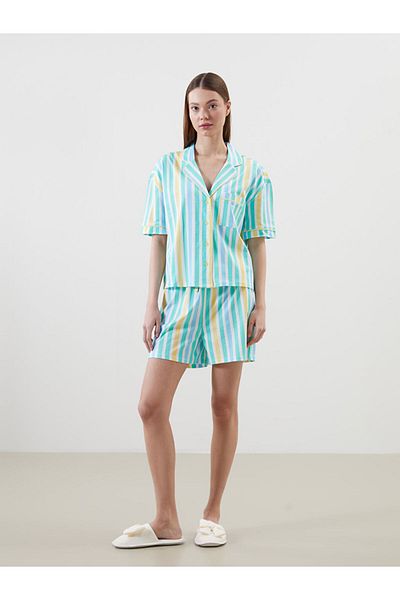 LC Waikiki Set de pijamale pentru femei cu guler de cămașă cu dungi