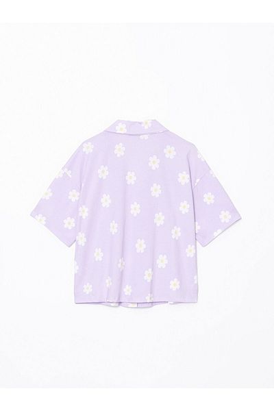 LC Waikiki Lcw Young Lilac Shirt Collar Floral Women's Pajama Top