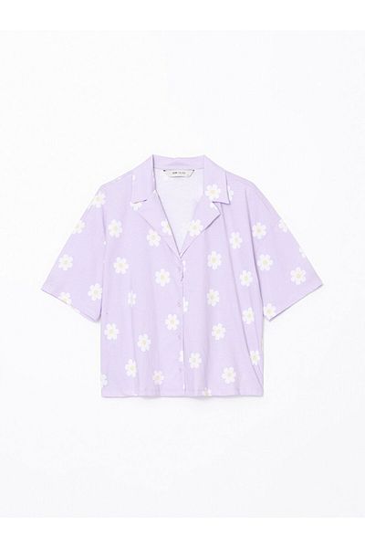 LC Waikiki Lcw Young Lilac Shirt Collar Floral Women's Pajama Top