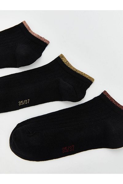 LC Waikiki Black Printed Women's Sneaker Socks 3-Piece