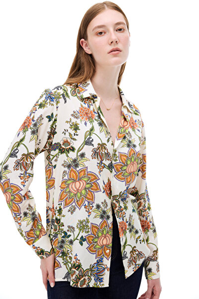 Perspective Sahras Άνετη εφαρμογή με μοτίβο λουλουδιών Πουκάμισο με χαμηλό μανίκι Πολύχρωμο πουκάμισο