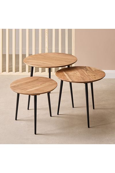 erorex Lack Solid Wood Nesting Table - Set of 3