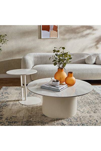 Home Box طقم طاولة قهوة ستارك من قطعتين من الحجر المحترق