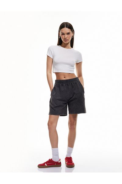 Koton Washed Mini Shorts with Pocket Detail and Elastic Waist