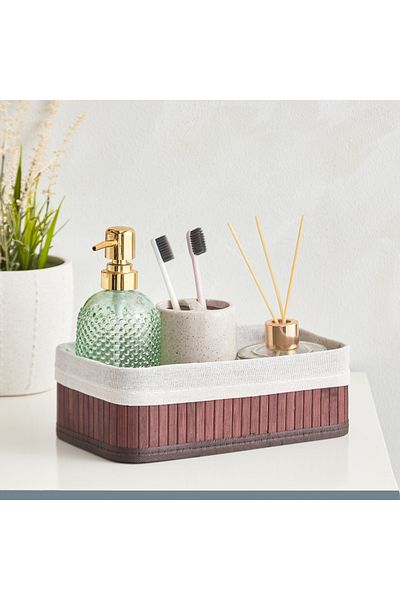 erorex Knock Down Bamboo Collapsible Small Storage Basket - 25x15x8 cm