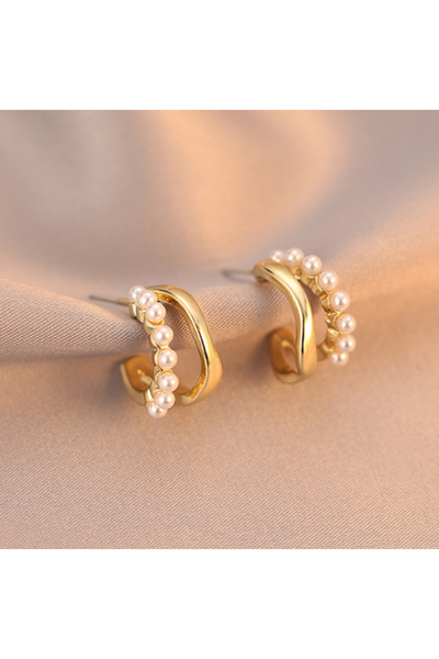 Choice HE7856-1 أقراط لؤلؤية فريدة من نوعها جديدة للنساء بنمط ملتوي غير منتظم...