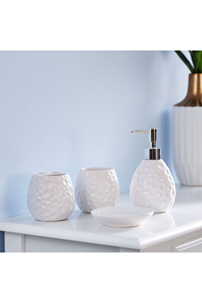 Generic طقم إكسسوارات حمام من السيراميك مكون من 4 قطع ذو ملمس بارز كرة الجولف