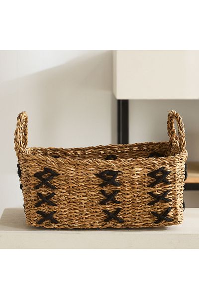 erorex سلة تخزين مستطيلة من Naturaloom Stitch - 34x25x22 سم