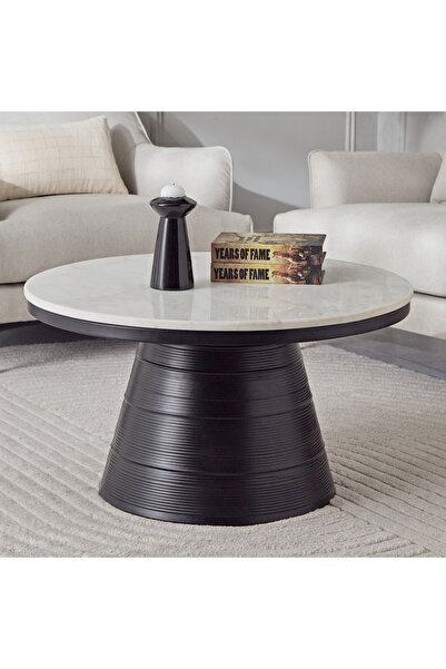 Home Box Cavon Eduin Ribbed Genuine Marble Top Coffee Table -Black