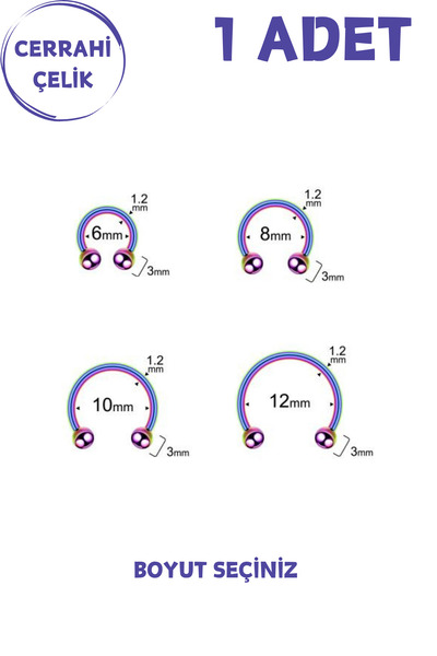 Blisse Piercing Unisex 316L Cerrahi Çelik Septum Tragus Helix Piercing