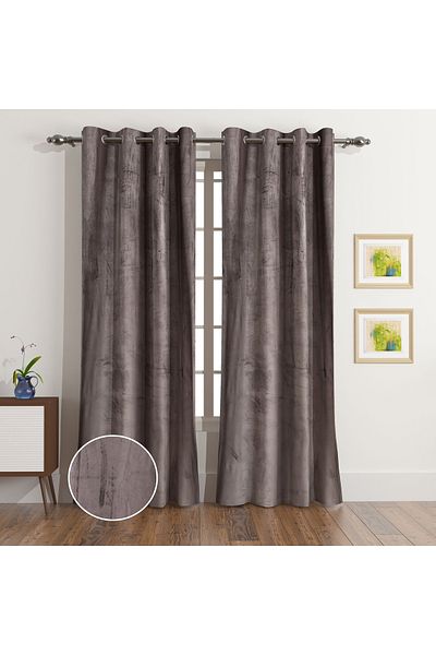 erorex Dove Dimout Velvet Curtain Pair - 135x300 cm