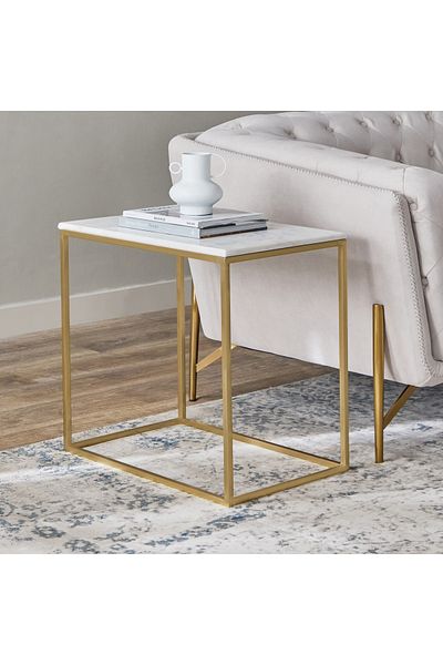 erorex Turin Genuine Marble Top Long End Table