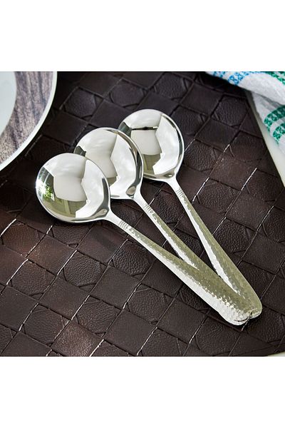 erorex Hammered Stainless Steel Soup Spoon - Set of 3