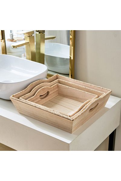 erorex Paulownia 3-Piece Beaded Basket Set