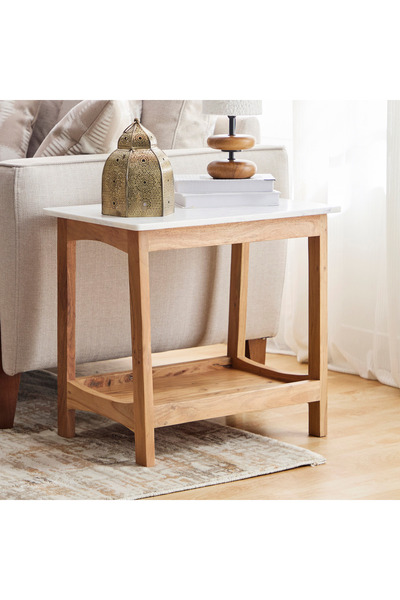 Generic طاولة جانبية طويلة من الرخام الأصلي من كافون ميدتاون مع رف