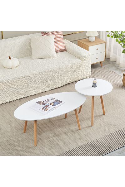 erorex Toto 2-Piece Oval Coffee Table Set with Solid Wood Legs