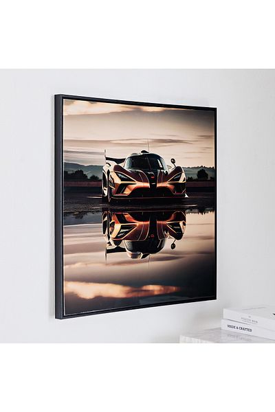 erorex Ersel Car Reflection Framed Canvas with High Gloss Surface - 60x60x2.8 cm