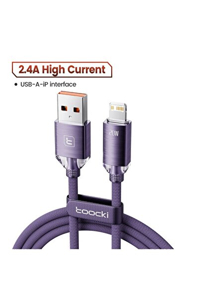 Toocki 1m Purple USB Cable for iPhone 14 13 12 Pro Max 2.4A Fast Charging Lig...