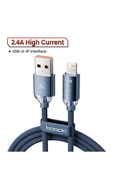 Toocki 2m Blue USB Cable for iPhone 14 13 12 Pro Max 2.4A Fast Charging Light...